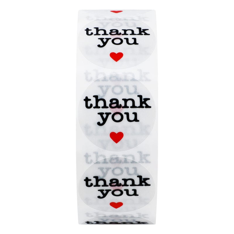 Hybsk Thank You Stickers with Black Heart 1 Inch Round 1,000 Adhesive Labels Per Roll (Transparent Material) - Image 2